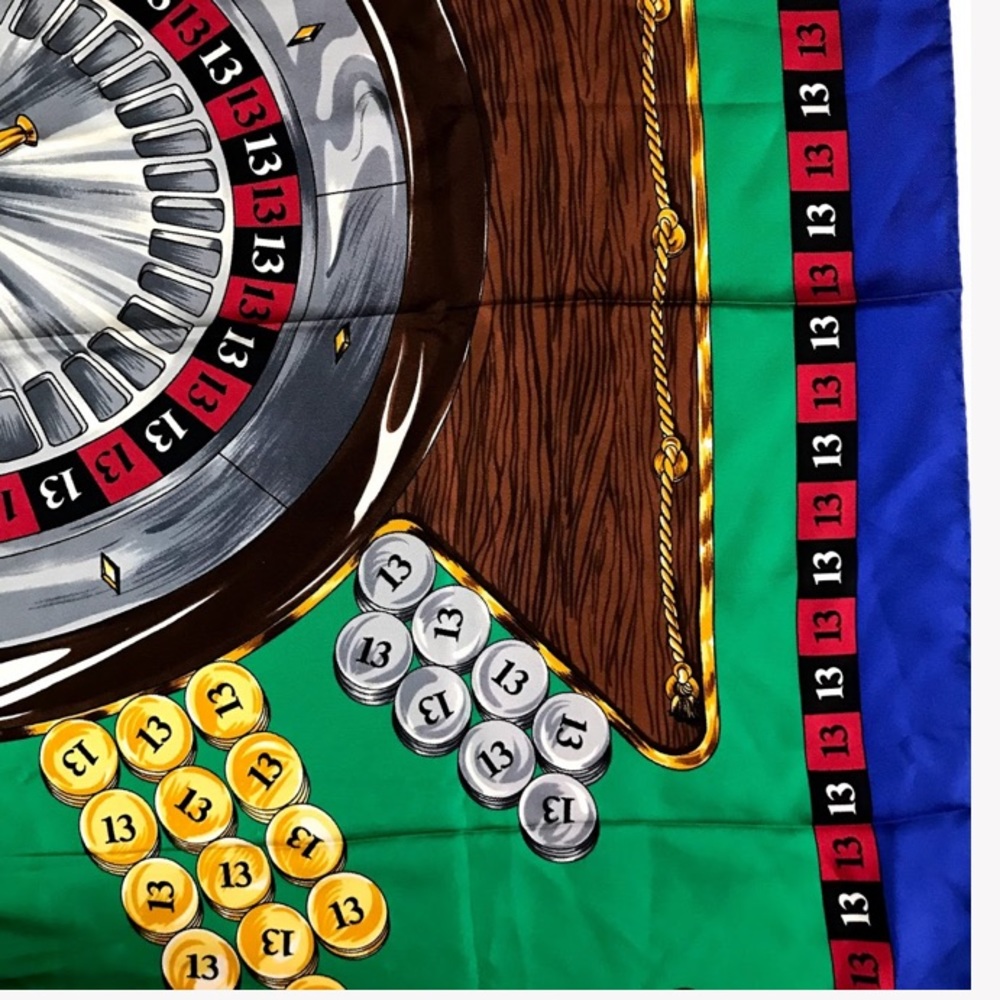 auth MOSCHINO gambler LUCKY 13 Roulette SILK scarf - Picture 8 of 16